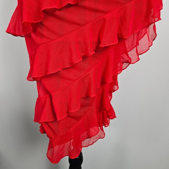 Womens Med Strapless Red Ruffle Midi Cocktail Dress Party Christmas Valentines - Picture 10 of 12